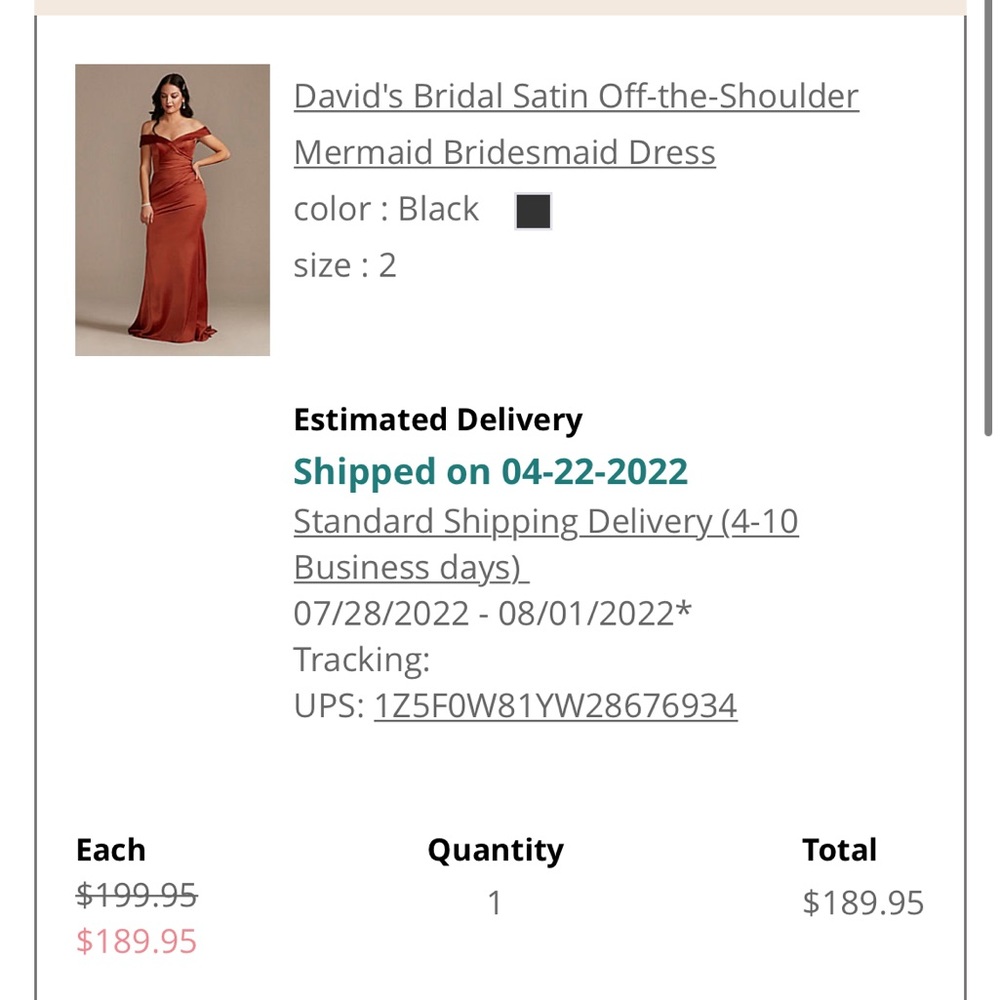 David's Bridal Satin Off-the-Shoulder Mermaid Bridesmaid Black Size 2 - Picture 10 of 10